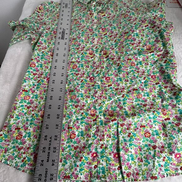 Lands' End Womens Floral No Iron Supima Cotton Button-Down Shirt Size 6 Green - Picture 7 of 7